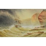 J. F. Bland, (1857-1899), coastal scene with ship on a rough sea, signed and dated '89, watercolour,