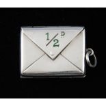 Edward VII silver envelope two compartment stamp box with suspension ring by Gourdel Vales & Co,