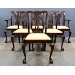 Set of Six early 20th century mahogany Chippendale style dining chairs with pierced splat backs