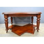 19th century mahogany extending dining table, top 120cm x 120cm with two extra leaves 48cm each .