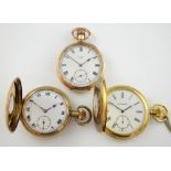 Three pocket watches, including Elgin Natl Watch Co pocket watch, white dial Roman numerals and