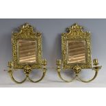 Pair of 18th century style brass with mirror backs girandoles 36cm x 30cm .