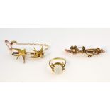 Selection Victorian of jewellery, seed pearl set pair of swallows bar brooch, with seed pearl floral