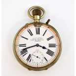 J C Vickery Goliath Pocket watch in Nickel plated case , the enamelled dial with Roman numerals,