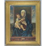 19th Century watercolour of Virgin Mary and Christ monogrammed, Dated 1888 - 85 x 65 cm .