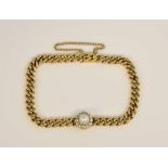 Gold bracelet with central pearl diamond cluster, 5.7mm cream pearl, surrounded by old cut diamonds,