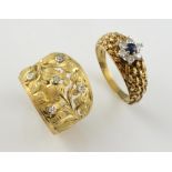 Two vintage gold rings, a sapphire and diamond dress ring with basketwork decoration, and an