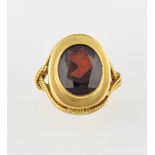 Garnet ring, oval cut garnet, estimated weight 5.36 carats, mounted in 18 ct yellow metal, ring size