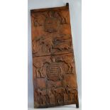 African carved wooden panel, decorated with birds and animals, 105 cm high, PROVENANCE: Acquired