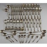 Edward VII canteen of silver cutlery for twelve, comprising dinner forks, tablespoons, dessert