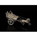 Continental silver miniature horse and cart with British import masks, 9 cms, 38 grms.