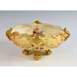 Royal Worcester blush ivory oval vase decorated with flowers, date mark for 1901, 13cm x 34cm .