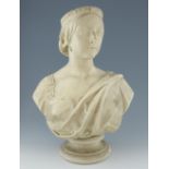 Copeland parian ware bust of Queen Victoria, on socle base, after M. Noble, 1856, 57cm high, .