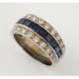 Sapphire and diamond ring, row of twelve square cut sapphires, estimated total weight 1.58 carats,
