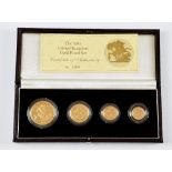 Royal mint issue,1985 United Kingdom gold proof set, including a five pound coin, a two pound