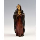 Carved wood polychrome figure of Mary/Maria with hands in prayer, believed to be standing at the