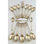 Five Victorian silver fiddle and thread pattern dessert spoons, and six tea spoons, by Chawner &