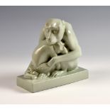 John Rattenbury Skeaping for Wedgwood, celadon glazed group of two monkeys 16cm high. no cracks