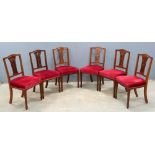 Set of six early 20th century mahogany dining chairs with pierced splat backs padded seats on square