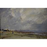 § Edward Wesson (British, 1910-1983), 'Storm on the Coast', signed, oil on board, label verso