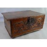 18th Century oak bible box with hinged lid - 32 x 68 cm .