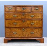 18th century style walnut and herring bone cross banded chest of three short drawers above three