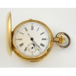 Full hunter pocket watch, round white dial with Roman numerals, sub dial, mechanical movement,