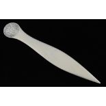 Foreign silver letter opener with coin terminal, 22 cms.