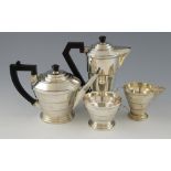 George V silver Art Deco four-piece tea and coffee service, by A.L Davenport, Birmingham, 1933/34,