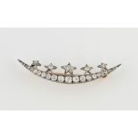 19th C diamond star crescent brooch, set with old cut diamonds, estimated total diamond weight 1.