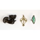 Collection of jewellery, including a Victorian vulcanite brooch, hand holding a basket of flowers, 5