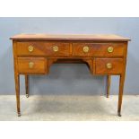 Early 20th Century mahogany knee hole dressing table of five drawers, 82 x 122 cm .