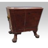 Regency mahogany cellarette of tapering rectangular form, chamfered corners, hinged cover, lead