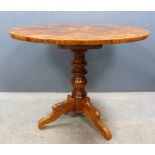 Early 20th century walnut circular table on turned column and tripod base, 96cm high diameter 98cm .