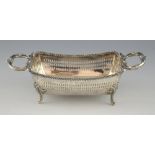 19th century Danish silver basket with pierced decoration, rope twist rim, C-scroll handles on