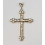 Late Victorian diamond set Gothic cross, with trefoil terminals and diamond set bale, old cut stones
