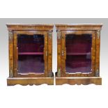 Pair of 19th century walnut and marquetry inlaid cabinets with gilt metal mounts, glazed doors and