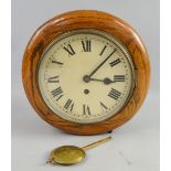 Early 20th Century oak single fusee wall clock, diameter 30cm .