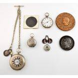 Mixed group of items, George V silver half hunter pocket watch, white dial with Roman numerals and