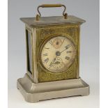 19th Century pewter carriage clock with painted dial, subsidiary second dial and alarm dial - 20