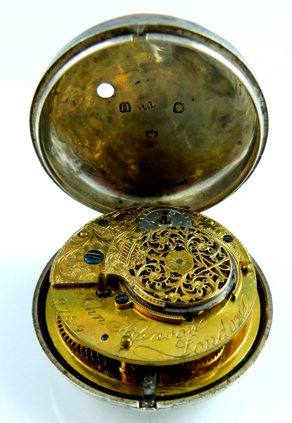 Silver pair cased pocket watch, the white enamelled dial with Roman numerals. - Bild 3 aus 3