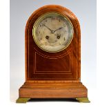 Early 20th Century mahogany and satinwood cross banded mantel clock with two train movement striking