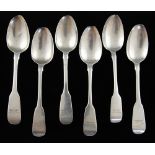 Five very similar George III Irish rat-tail silver teaspoons by Patrick Moore Dublin 1805 and