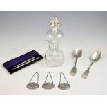 Set of three modern silver decanter labels, 'SHERRY', 'BRANDY' and 'SCOTCH', with shell and scroll