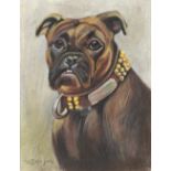 William Luker Jnr. (British 1867-1948), A dog wearing studded collar,pastel and charcoal, signed