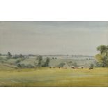 Michael Brockway, Landscape with cattle, watercolour, signed and dated 1951, 27cm x 44cm and