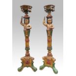 Pair of 20th century carved wood gesso and painted pedestals in figural form, 176 cm h.