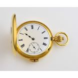 updated description 20th century 18ct gold half hunter repeating pocket watch, enamelled with