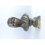 Bronze bust of a woman in a cloak, on socle and marble base, 56cm high,.