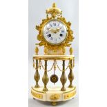 Early 20th century French brass, white marble and gilt metal mantel clock, the white enamelled